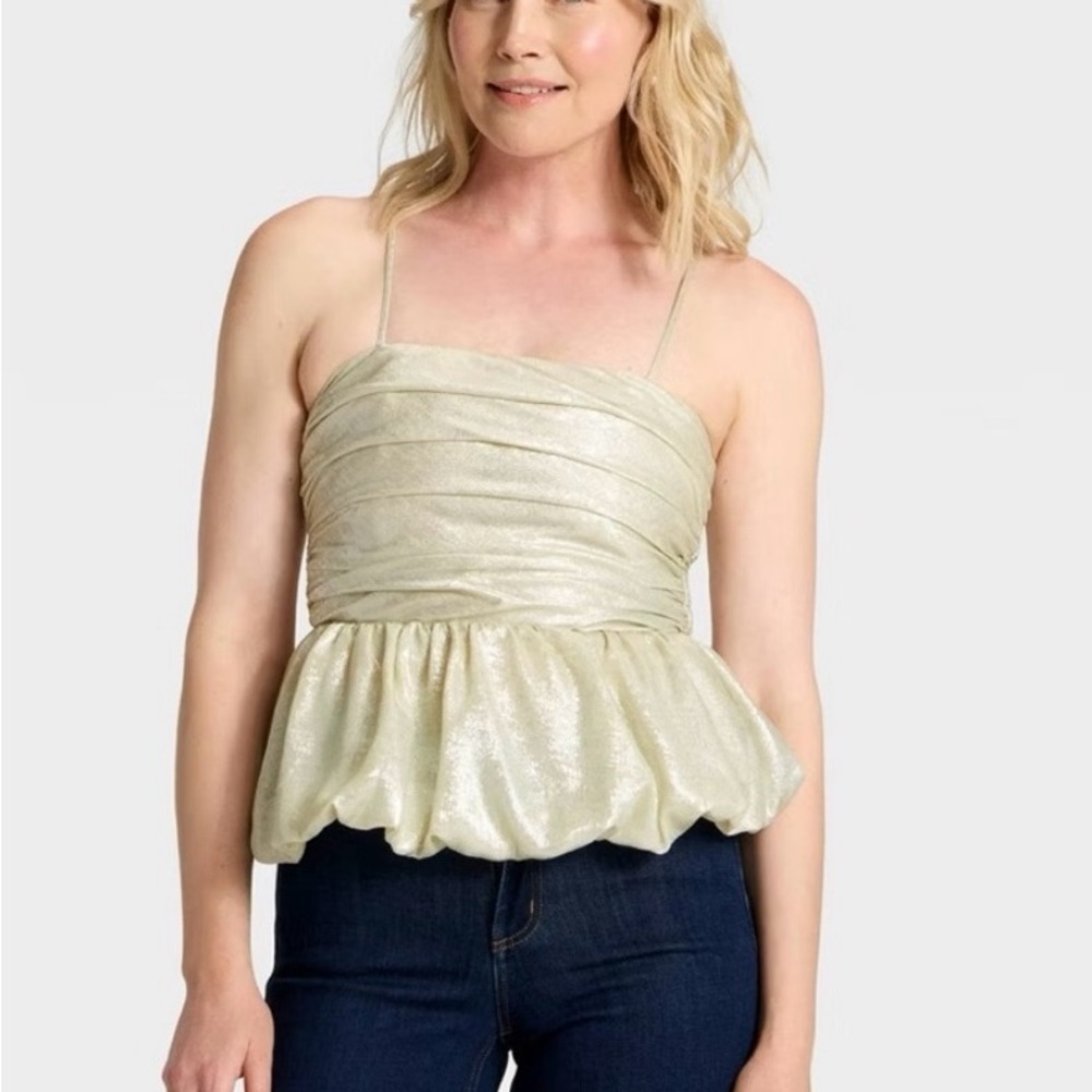 NWT Elegant Silver Cream Women's Ruched Top